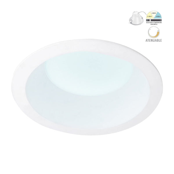 Lámpara Downlight LED Empotrable, 10 W, Luz Blanca Configurable, Atenuable, LED integrado