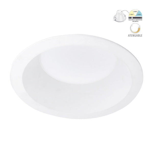 Lámpara Downlight LED Empotrable, 13 W, Luz Blanca Configurable, Atenuable, LED integrado